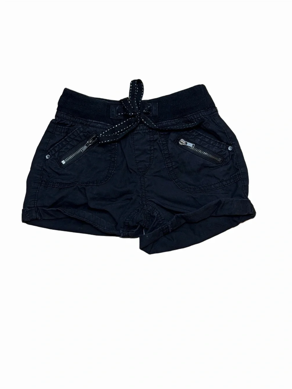 Justice Girls 8S Black Cargo Utility Shorts Zip Pockets Drawstring Cuffed Hem
